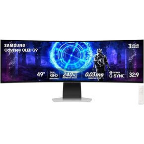 Samsung 49-Inch Odyssey G9 (G95SD) Series QD-OLED G-Sync Compatible Curved Gaming Monitor, 240Hz, 0.03ms, Dual QHD, Glare Free, FreeSync Premium Pro, Ergonomic Stand,LS49DG956SNXGO,2024 (Renewed)