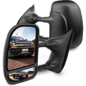 مرايا السحب SCITOO متوافقة مع 1999-2007 لفورد F250/F350/F450/F550 مرايا شاحنة بيك اب فائقة التحمل، قابلة للتعديل بالطاقة، ساخنة بدون إشارة انعطاف، سوداء مع قابس تحويل، مرايا سحب LH RH