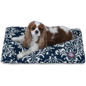 Navy Blue French Quarter Medium Rectangle Indoor Outdoor Pet Dog Bed With Removable Washable Cover By Majestic Pet Products