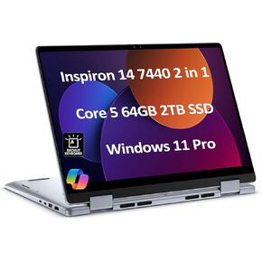 Dell Inspiron 14 7440 2-in-1 Laptop (14" FHD+ Touchscreen, Intel Core 5 120U (> i7-1355U), 32GB DDR5, 1TB SSD), for Creator, Designer, 10-Hr Long Battery Life, Backlit, Win 11 Pro w/ AI Copilot