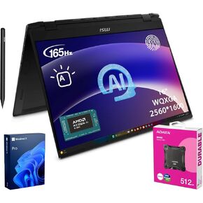 MSI Summit A16 AI Copilot 2-in-1 Business Laptop, 16" WQXGA 2560 * 1600 Touchscreen 165Hz, AMD Ryzen AI 9 365, 32GB RAM, 1TB SSD, Wi-Fi 7, Fingerprint, Win11 Pro, Bundle with Adata 512GB External SSD