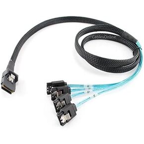 CablesOnline 39in Internal (SFF-8087) Mini SAS Male w/Latch to 4X SATA 7-Pin Female Cable (SAS-4E39)