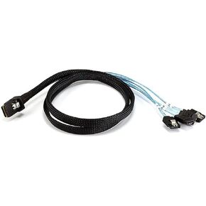 Monoprice 1m 30AWG Internal Mini SAS 36pin (SFF-8087) Male w/Latch to SATA 7pin Female (x4) Forward Breakout Cable - Black