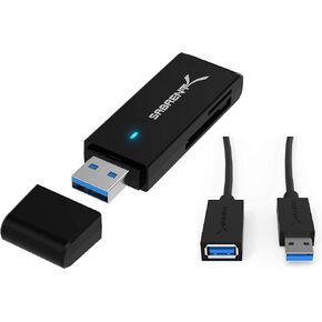 SABRENT USB 3.0 Micro SD and SD Card Reader + 22AWG 3 Feet USB 3.0 Extension Cable