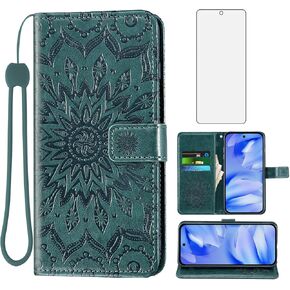 Asuwish Phone Case for Google Pixel 9A Wallet Cases with Tempered Glass Screen Protector and Sunflower Leather Slim Flip Cover Card Holder Stand Cell Accessories Pixel9A A9 5G Women Men Rose Gold