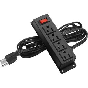 2Pack Wall Mount Power Outlet Strip, 4 Outlet Mountable Power Strip with Switch, Under Desk Power Strip Connect with 6ft Cord Mount Under Desk, Workbench, Nightstand, Dresser, Table.(Black)