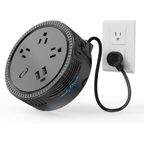 Auto Retractable Power Strip, Bototek 6 Outlets and USB C Charging for iPhone iPad & Samsung Galaxy, Retractable 5.5 ft Extension Cord, Flat Plug Charging for Home Office Dorm Room