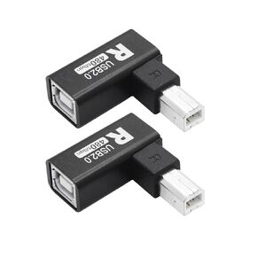 90 Degrees USB 2.0 Printer Connector Adapter, Left Angle USB Type B Male to Female Extender and 480Mbps Data Transmission, Metal Shell, for Printer, Scanner, Fax, Piano Mixer etc - 2Pcs
