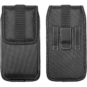 Nylon Cell Phone Holster for LG Velvet 5G, K51, Stylo 6, Motorola Moto G Stylus 5G 2021/2022, Moto G Pure, Edge 2021 - Vertical Case Canvas Waist Carrying Pouch with Belt Clip/Loops, Black