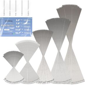500 pcs Metal Zip Ties in 11.8", 304 Stainless Steel Cable Ties, Heavy Duty Self Locking Set for Industrial, Vehicles, Home Use, Farms, Fences, Pipe