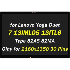 5D10S39651 5D10S39703 Replacement for Lenovo Yoga Duet 7i 13IML05 7 13ITL6 LTE LCD Display Type 82AS 82MA MND007ZA1-1 13" 30 Pins WQHD 2160x1350 LED Touch Screen Digitizer Assembly with Bezel