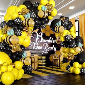 ALL-IN-1 Bee Balloons Arch & Garland Kit – Yellow and Black Balloons for Bumble Bee Party – What Will It Bee Gender Reveal, Honey Bee Baby Shower, Bee Birthday Party Decorations & Supplies