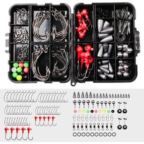 WOLFSKIN Fishing Tackle Kits, 148pcs Fishing Gear Portable Fishing Accessories Kit, Include Fishing Hooks, Weights Sinkers, Fishing Equipment Storage Box for Bass Trout Bluegill Crappie