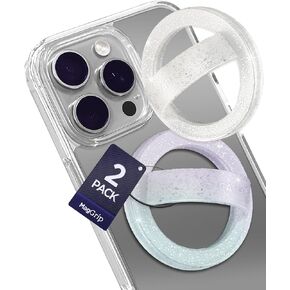 Encased Magnetic Loop Grip Phone Holder (Compatible with MagSafe) Silicone Finger Rings for iPhone (2-Pack, Sparkle & Gradient Dream)