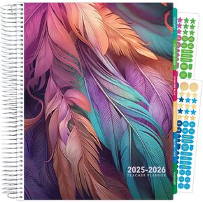 Aug 2024-Jul 2025 Deluxe Teacher Planner Notebook 8.5x11 Daily Weekly Monthly Organizers with 7 Periods, Pocket Folder, Dated Calendar, Page Tabs, Bookmark and Planning Stickers (Rainbow Gold Marble)