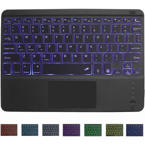 Bluetooth Keyboard with Touchpad,Ultra Silm 7 Colors Backlit Wireless Keyboard Rechargeable Portable Keypad with Trackpad for iPad iOS Android Windows Tablets PC Smartphone Universal(Black)