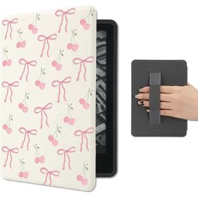 علبة Kawaii Cherry لـ Kindle Paperwhite 12th Generation 7 Inch & Kindle Colorsoft Signature Edition 2024 مع حزام يدوي غطاء الورقة الجلدية بو مع النوم التلقائي/الاستيقاظ in Saudi Arabia