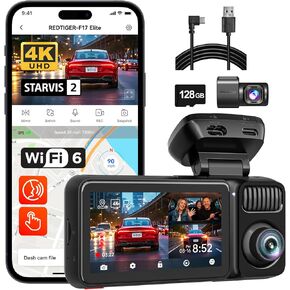 REDTIGER F17 Elite 4K 3 Channel Dash Cam with11.5Ft USB Type-C Power Cord Series Dash Cam
