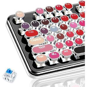Mechanical Gaming Keyboard in Lipstick Style Metal Vintage Steampunk Retro White Backlit 104 Keys Anti-Ghosting Round Keycaps Metal Panel Wired USB for PC Mac Laptop(K520)