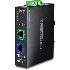 TRENDnet Industrial 10G SFP+ to 10G PoE++ Media Converter, TI-BF711SFP, Hardened IP50 Rated, NDAA & TAA Compliant for Government Use, Provides up to 95W, DIN-Rail and Wall Mounts Included