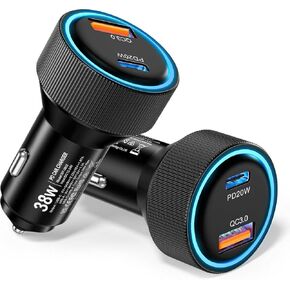 USB C Car Charger,38W 2-Pack Ancekoy Cigarette Lighter Adapter with USB C+USC A Fast Charging Port,USB Car Adapter for iPhone 16/15/14 Pro Max/Samsung Galaxy S25/S24/S23/S22 Plus/Ultra/S10/Note