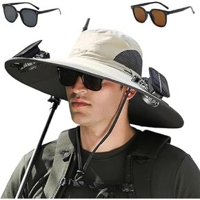 2025 New Solar Powered Fan hat, Wide Brim Solar Fan Hat USB Charging, for Men Fishing Camping UPF 50+