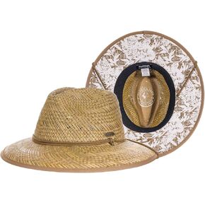 Panama Jack Deluxe Straw Lifeguard Hat - Floral Covered Underbrim, UPF 50+ Sun Protection