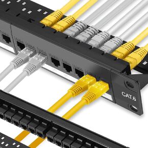 1 Pack 24-Port Cat6 Patch Pane-10G لوحة شبكة 1U جاهزة للرفع مع مقرنات Keystone Jacks و Pass-Spilerough | متوافق CAT6/CAT5E/CAT5 | 19 "backbar القابلة للإزالة (UTP)