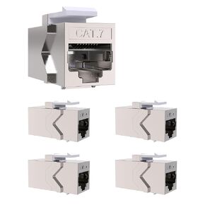Cat6 Toolless Keystone Jack, 5-Pack Female RJ45 Coupler Zinc Shielded (STP), PoE++ (4PPoE) 100W, Modular RJ45 Ethernet Coupler for Cat 6, Cat5e, Cat5 Cabling