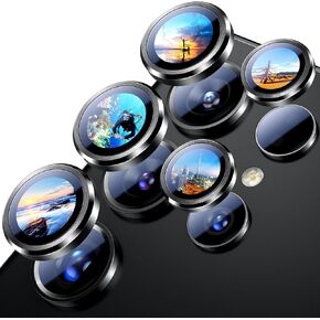 Uyiton Camera Lens Protector for Samsung Galaxy S24 Ultra, Scratch-Resistance [Strong Adsorption] Optical Grade Tempered Glass with Metal Individual Ring Camera Screen Cover [Black]