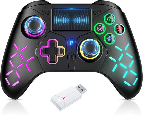 GAMROMBO LED جهاز التحكم اللاسلكي لـ PS5/PS5 PRO/PS5 مع محول 2.4 جرام ، متوافق مع PS4/SWIST/Windows ، لوحة الاهتزاز المزدوجة مع وظيفة Marco/Turbo in Kuwait