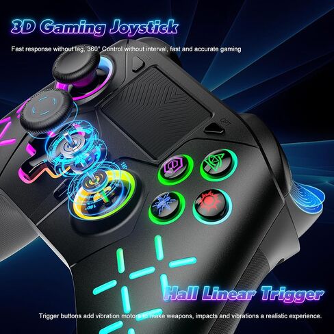 GAMROMBO LED جهاز التحكم اللاسلكي لـ PS5/PS5 PRO/PS5 مع محول 2.4 جرام ، متوافق مع PS4/SWIST/Windows ، لوحة الاهتزاز المزدوجة مع وظيفة Marco/Turbo in Kuwait