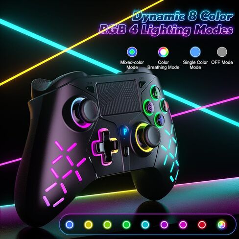 GAMROMBO LED جهاز التحكم اللاسلكي لـ PS5/PS5 PRO/PS5 مع محول 2.4 جرام ، متوافق مع PS4/SWIST/Windows ، لوحة الاهتزاز المزدوجة مع وظيفة Marco/Turbo in Kuwait