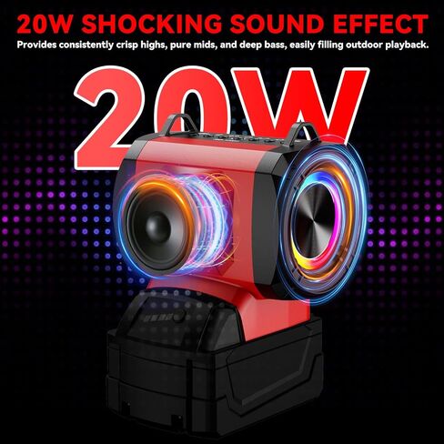 Bluetooth Speaker for Milwaukee 18V Battery, 20W Portable Mini Stereo Sound Speaker with USB-A/C Fast Connector, 3 Colorful Modes and TWS Pairing, Suitable for Camping, Home, Jobsite and Party in Saudi Arabia