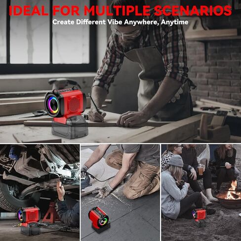 Bluetooth Speaker for Milwaukee 18V Battery, 20W Portable Mini Stereo Sound Speaker with USB-A/C Fast Connector, 3 Colorful Modes and TWS Pairing, Suitable for Camping, Home, Jobsite and Party in Saudi Arabia