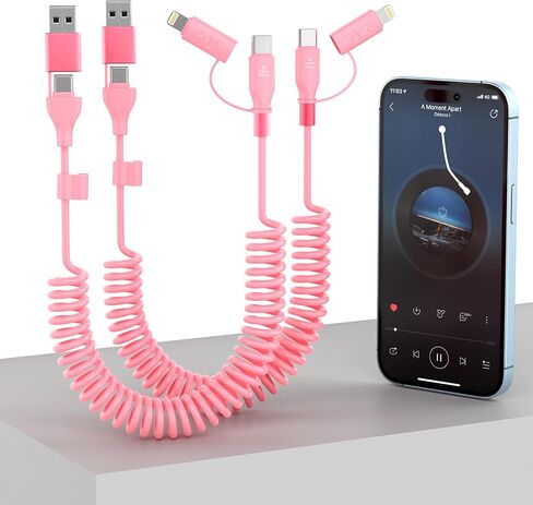 2Pack Apple CarPlay Coiled Multi 4-in-1 USB A/Type C to USB-C/Lightning Cable for Car,60W Fast Charge &Data Sync 4Ft Short Charger Cord for iPhone 14/13/12/11 SE/Xr/iPad Pro,Android,Samsung【MFi】-Black in Saudi Arabia