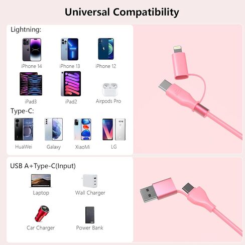 2Pack Apple CarPlay Coiled Multi 4-in-1 USB A/Type C to USB-C/Lightning Cable for Car,60W Fast Charge &Data Sync 4Ft Short Charger Cord for iPhone 14/13/12/11 SE/Xr/iPad Pro,Android,Samsung【MFi】-Black in Saudi Arabia