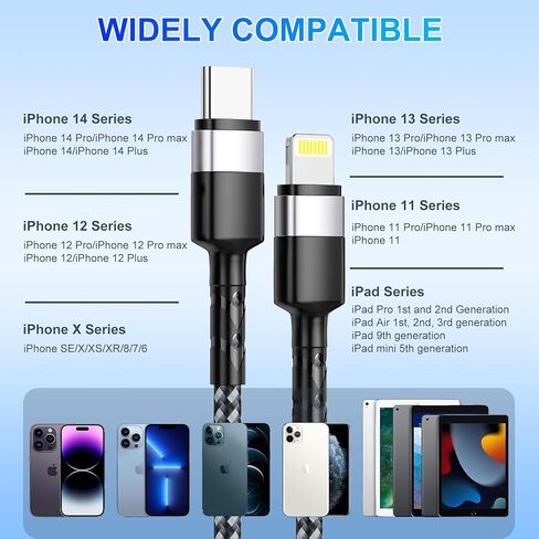 USB C إلى كبل البرق ، 3pack (6.6/6.6/10ft) كبل الشاحن السريع iPhone ، [Apple MFI معتمد in Saudi Arabia