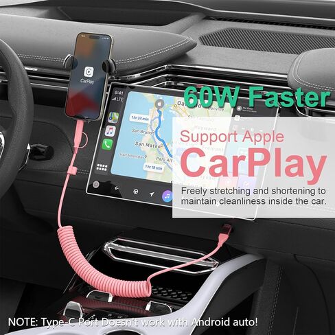 2Pack Apple CarPlay Coiled Multi 4-in-1 USB A/Type C to USB-C/Lightning Cable for Car,60W Fast Charge &Data Sync 4Ft Short Charger Cord for iPhone 14/13/12/11 SE/Xr/iPad Pro,Android,Samsung【MFi】-Black in Saudi Arabia