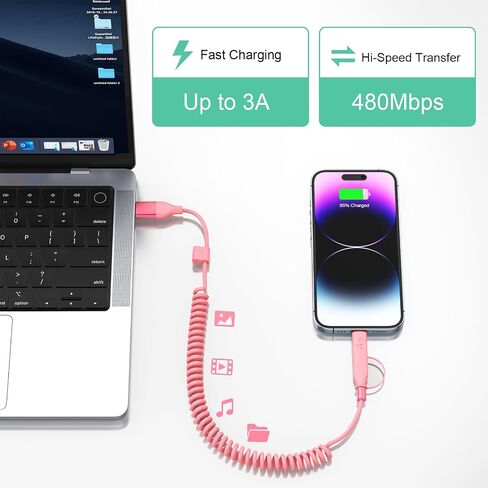 2Pack Apple CarPlay Coiled Multi 4-in-1 USB A/Type C to USB-C/Lightning Cable for Car,60W Fast Charge &Data Sync 4Ft Short Charger Cord for iPhone 14/13/12/11 SE/Xr/iPad Pro,Android,Samsung【MFi】-Black in Saudi Arabia