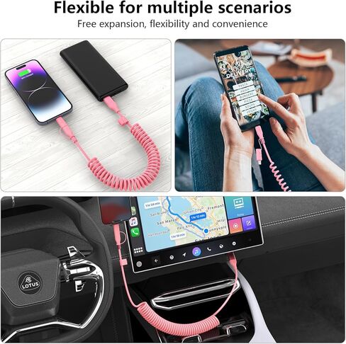 2Pack Apple CarPlay Coiled Multi 4-in-1 USB A/Type C to USB-C/Lightning Cable for Car,60W Fast Charge &Data Sync 4Ft Short Charger Cord for iPhone 14/13/12/11 SE/Xr/iPad Pro,Android,Samsung【MFi】-Black in Saudi Arabia