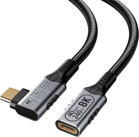 زاوية قصيرة قصيرة USB C Extension 2ft متوافق مع Thunderbolt 4 تمديد كابل السرعة عالية السرعة 40 جيجابت في الثانية ، 8K/4K@60Hz فيديو ، 240W شحن سريع الذك in Kuwait