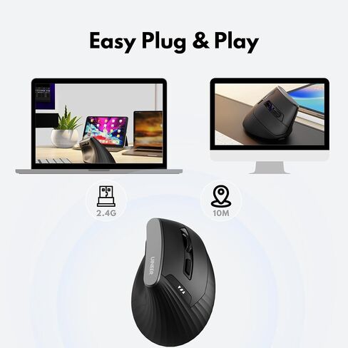 Uineer Ergonomic Vertical Mouse, 2.4G Wireless Mouse, Rechargeable, 4-DPI in Kuwait