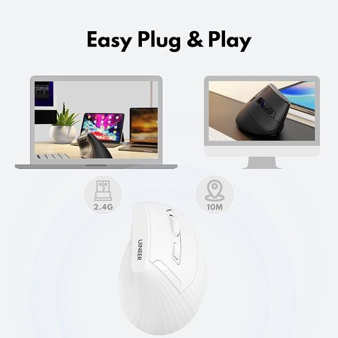 الماوس اللاسلكي الرأسي ، 2.4 جرام من الماوس القابل لإعادة الشحن مع مؤشر البطارية ، 4 مستويات DPI ، تصميم مريح للراحة وسلالة المعصم المخفضة ، مثالية للاستخدام في المنزل ، والمكتب (أسود) in Kuwait