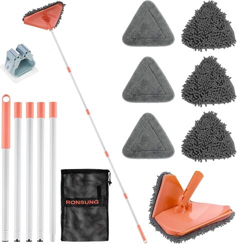 Wall Cleaner Triangle Mop with 82'' Long Handle - Wall Scrubber, Cleaning Washer Tool with 6 Microfiber Chenille Duster Pads for Clean Walls, Ceiling, Windows, Floors, Baseboards in Saudi Arabia