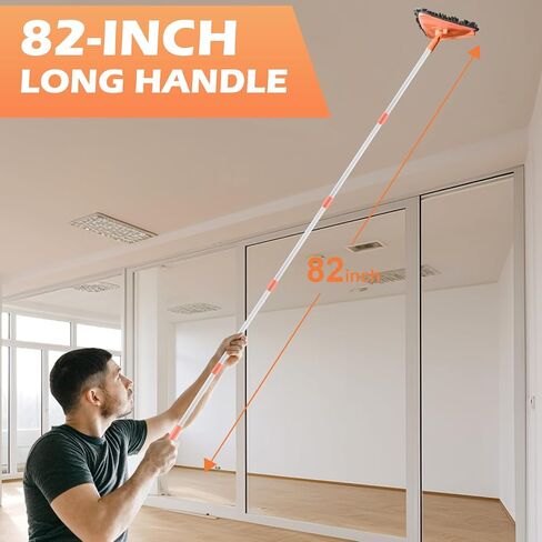 Wall Cleaner Triangle Mop with 82'' Long Handle - Wall Scrubber, Cleaning Washer Tool with 6 Microfiber Chenille Duster Pads for Clean Walls, Ceiling, Windows, Floors, Baseboards in Saudi Arabia