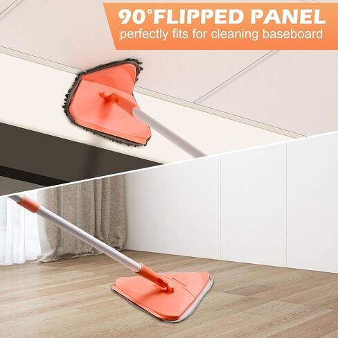 Wall Cleaner Triangle Mop with 82'' Long Handle - Wall Scrubber, Cleaning Washer Tool with 6 Microfiber Chenille Duster Pads for Clean Walls, Ceiling, Windows, Floors, Baseboards in Saudi Arabia