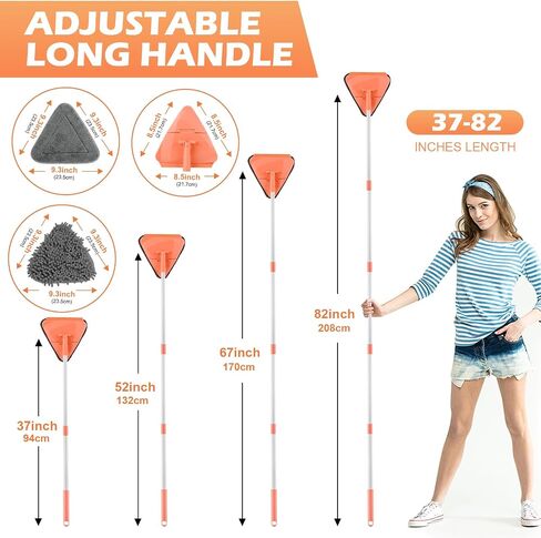 Wall Cleaner Triangle Mop with 82'' Long Handle - Wall Scrubber, Cleaning Washer Tool with 6 Microfiber Chenille Duster Pads for Clean Walls, Ceiling, Windows, Floors, Baseboards in Saudi Arabia