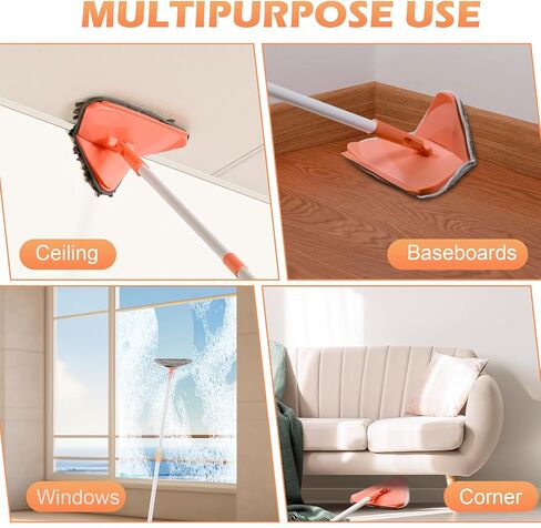 Wall Cleaner Triangle Mop with 82'' Long Handle - Wall Scrubber, Cleaning Washer Tool with 6 Microfiber Chenille Duster Pads for Clean Walls, Ceiling, Windows, Floors, Baseboards in Saudi Arabia