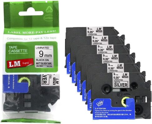 1/Pack LM TAPES-LMED21 Premium 3/8 "طباعة سوداء على ملصق خضراء ساطع متوافق مع شريط P-Touch Tze-D21 ويتضمن دليل لون/حجم الشريط. يستبدل TZ-D21 9mm 0.35 مغلفة. in Kuwait